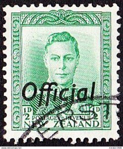NEW ZEALAND 1938 KGVI 1/2d Green Offical SGO138 Fine Used