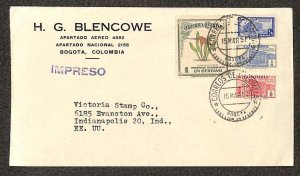 COLOMBIA 546 RA3 RA19 & RA21 STAMPS BOGOTA TO INDIANA AIRMAIL COVER 1951