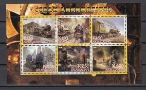 Malawi, 2008 Cinderella issue. Steam Locomotives, sheet of 6. ^