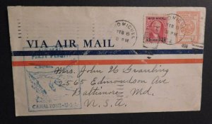 1929 Airmail First Flight Cover Canal Zone Pedro Miguel Locks to Baltimore MD US