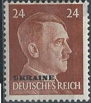 Russia N54 (old  N42) (mhr) 24pf Hitler, org brn, ovptd “Ukraine” (1941)