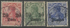 GERMANY Offices in Turkey Sc#32, 43, 45 1905-06 Three Different Used