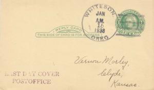 United States Oregon Whiteson 1938 4c-bar  1916-1938  Postal Card  Philatelic.