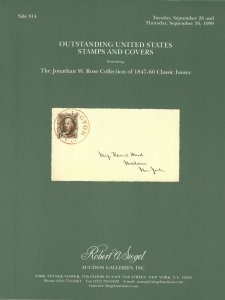 Jon W. Rose Collection of U.S. 1847-1860, R. A. Siegel, Sale 814, Sept. 30, 1999 