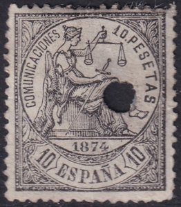 Spain 1874 Sc 210 telegraph punch (taladrado) cancel