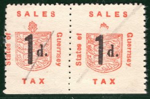 Channel Is GUERNSEY REVENUE Pair 1d SALES TAX VARIETY* Used WW2 OCCUPATION WHB33