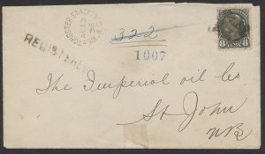 1896 Registered Cover #44 8c Small Queen Westchester Station NS to St John NB