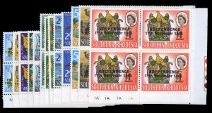 Rhodesia #208-221 Cat$50.20, 1966 Independence, complete set in blocks of fou...