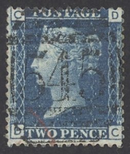 Great Britain Sc# 30 Used (a) plate 13 1869 2p blue Queen Victoria