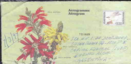 SOUTH AFRICA POSTAL STATIONERY TO ARGENTINA AEROGRAMME BI...