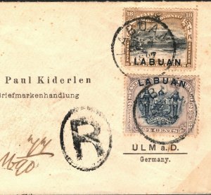 North Borneo LABUAN SG.72+73 Cover Overprint 42c Registered Germany 1897 W110