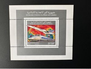 Comoros 1990 Mi. 946 Block Luxury TGV Atlantique Train Railways Concorde Plane