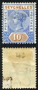 Seychelles SG4 10c Ultramarine and brown die 1 mint (grubby on reverse) Cat 18