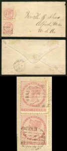 PRINCE EDWARD Is SG12 1862-69 2d rose perf 11.5-12 PAIR on Cover