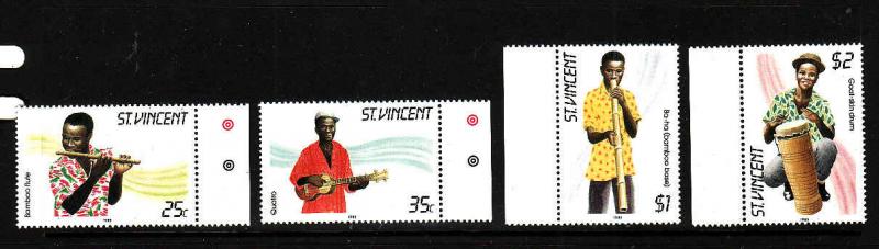 St. Vincent-Sc#845-8-Unused NH set-Musical Instruments-1985-