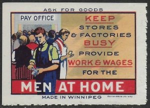 1914 Canada Ask for Goods Made in Winnipeg Promotion Propaganda Cinderella VF-NH-