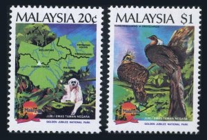 Malaysia 411-412,MNH.Michel 416-417. National Park-50.Sloth,Bird,Map.1989.