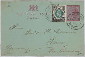 56315  -   NATAL  -  POSTAL HISTORY:   POSTAL STATIONERY CARD to GERMANY  1903