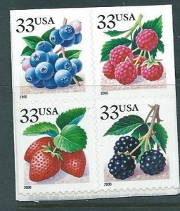 US #3294a-3297a $0.33 Berries -2 sided blk of 4 2000 (MNH) CV$10.00