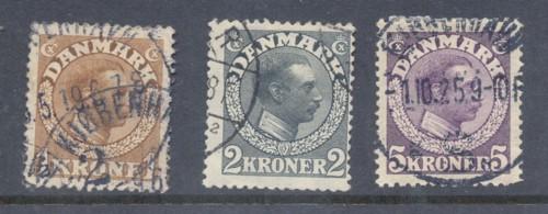 Denmark Sc 132-4 1913 high val Christian X stamps used