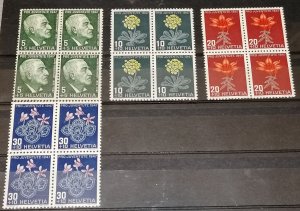 Switzerland pro juventute 1947 MNH set blocks of 4