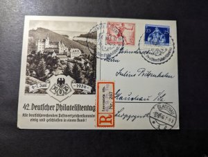 1936 Registered Hungary Airmail Postcard Cover Lauenstein to Glauchau