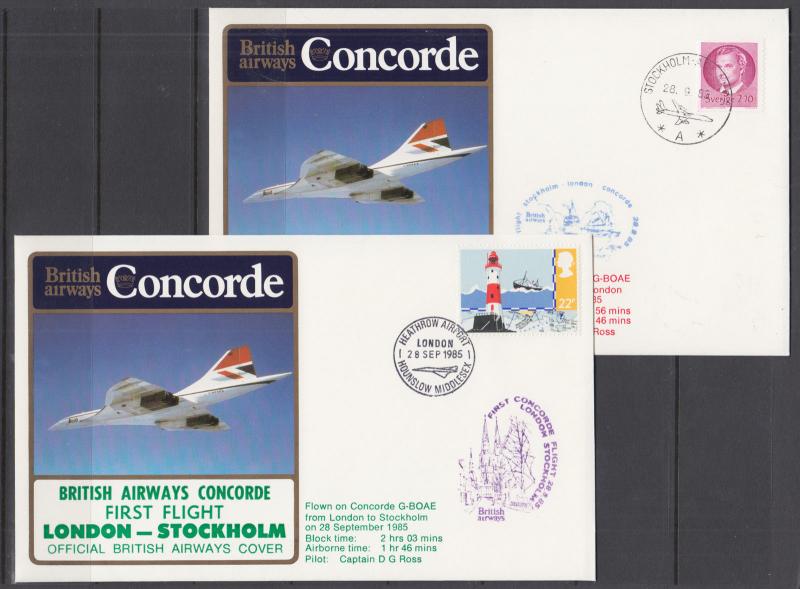 Concorde, 1985 First Flight Stockholm-London & Return First Flight, Matched set