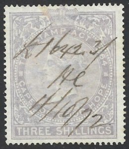 1865 Cape of Good Hope Victoria Revenue 2/6d Lilac Barefoot #22 Fine Used-