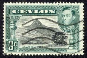 Ceylon Sc# 279a Used perf 13X13.5 1938 3c King Geoege VI Definitives