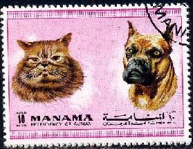 Dog, Cat, Manama stamp used