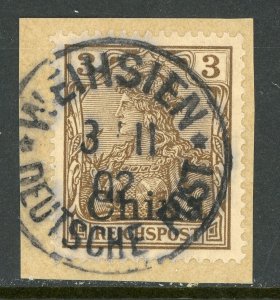 China 1901 Germany 3pf Germania Michel 15 (Sc #24) Weihsien EARLY CDS F103