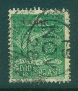 BRAZIL 1927 AIRMAIL - VARIG - small overprint 1300r green  Scott # 3CL3 used