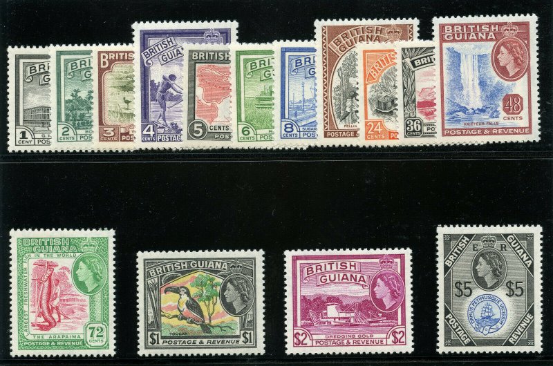 British Guiana 1954 QEII set complete superb MNH. SG 331-345. Sc 253-267.