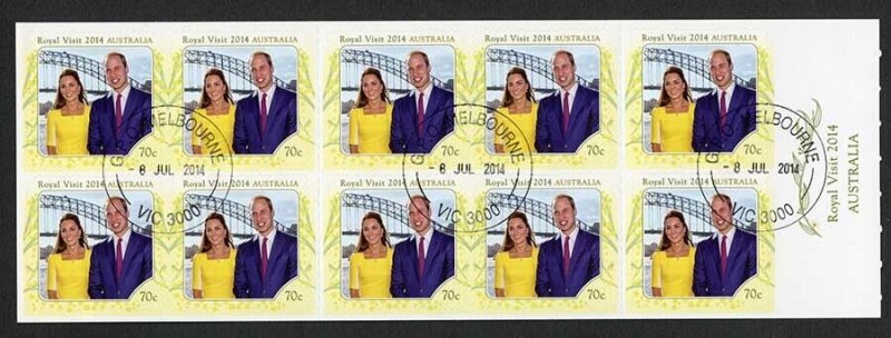 Australia SG4196a Royal Visit 2014 booklet pane (SB475) of 10 Fine Used