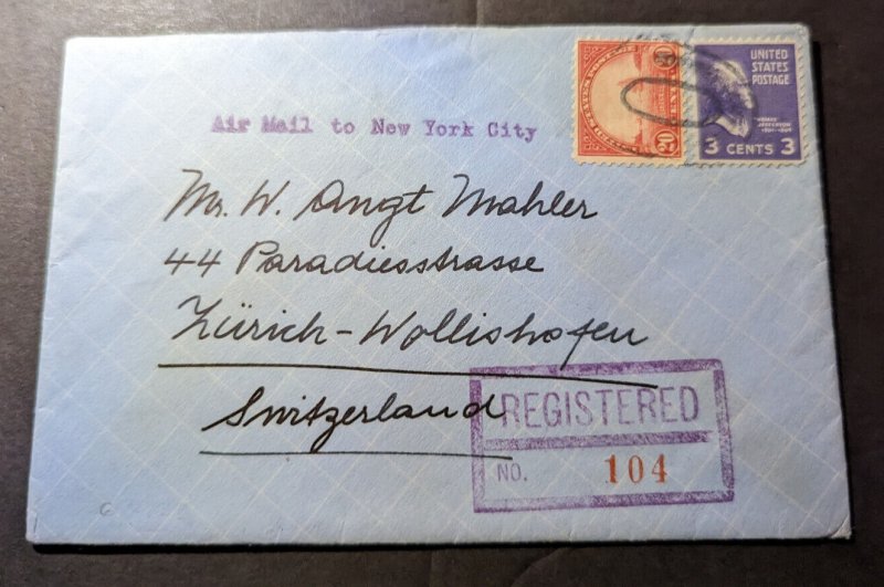 1939 Registered USA Airmail Cover Beverly Hills CA to Zurich Switzerland 2