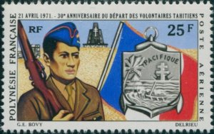 French Polynesia 1971 Sc#C70,SG129 25f Free French Volunteer MNH