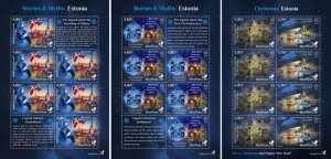 Estonia 2022 Europa Stories and Myths Christmas BeePost set of 3 sheetlets MNH