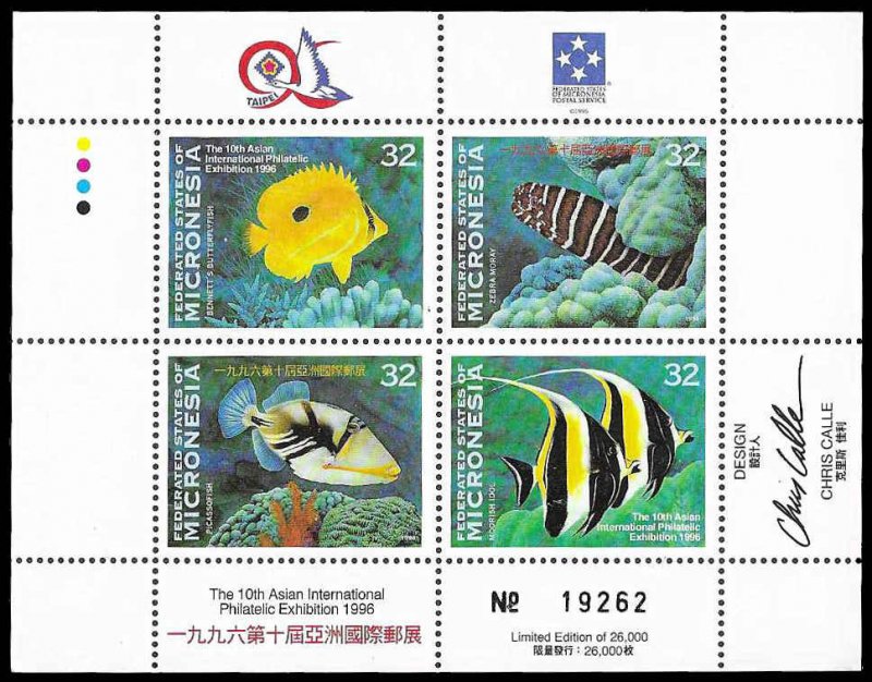 PCBstamps    Micronesia 522-525a Fishes Marine Life Fauna MNH, (19262)