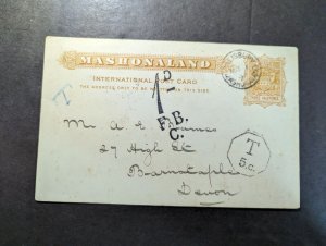 1897 British South Africa Mashonaland Postcard Cover Salisbury to Devon