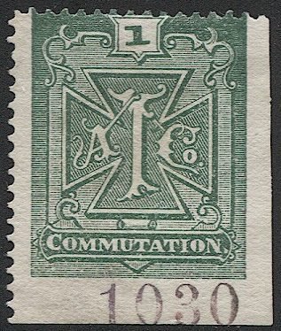 US 1888 Sc 2T1  Unused, 1c green Atlantic Telegraph  Co. stamp