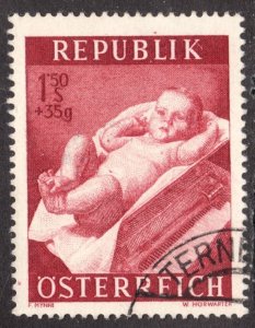 Rare : 1954 Austria Sc #B292 Hospital Baby on Scale - Used semi-postal Cv$5.50