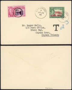 Cayman Islands 1951 incoming taxed cover KGVI 1950 2d defin used as postage due