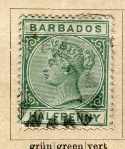 BARBADOS; 1880s early classic QV Crown CA issue used 1/2d. value