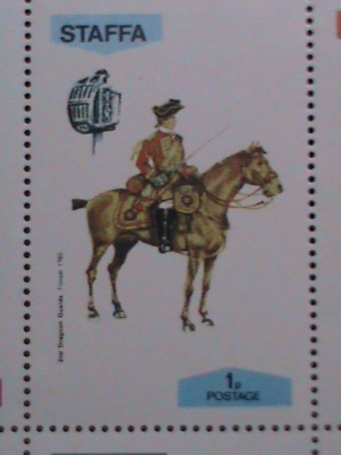 STAFFA-SCOTLAND-UNIFORMS ON HORSES SOLDERS MNH  S/S VF EST.VALUE $12