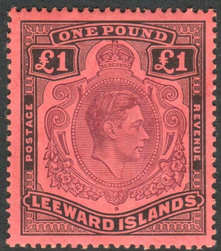 LEEWARD ISLANDS-1942 £1 Purple & Black/Carmine lightly mounted mint  Sg 114a