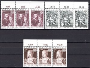 Austria Scott # 894 - 896, mint nh, each strip of 3