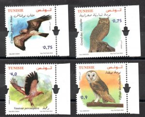 2022- Tunisia- Tunisian Birds - Raptors - Eagle- Vulture - Owl- Complete set 4v