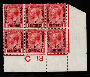 MOROCCO AGENCIES SG130 1914 10c on 1d SCARLET CONTROL C13 BLOCK OF 6 MTD MINT