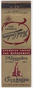 Canada Revenue 1/5¢ Excise Tax Matchbook THE ALEXANDRA HOTEL Ottawa