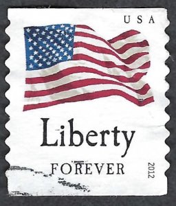 United States #4633-36 Forever (4x45¢) Flag (2012). Four coil singles. Used.